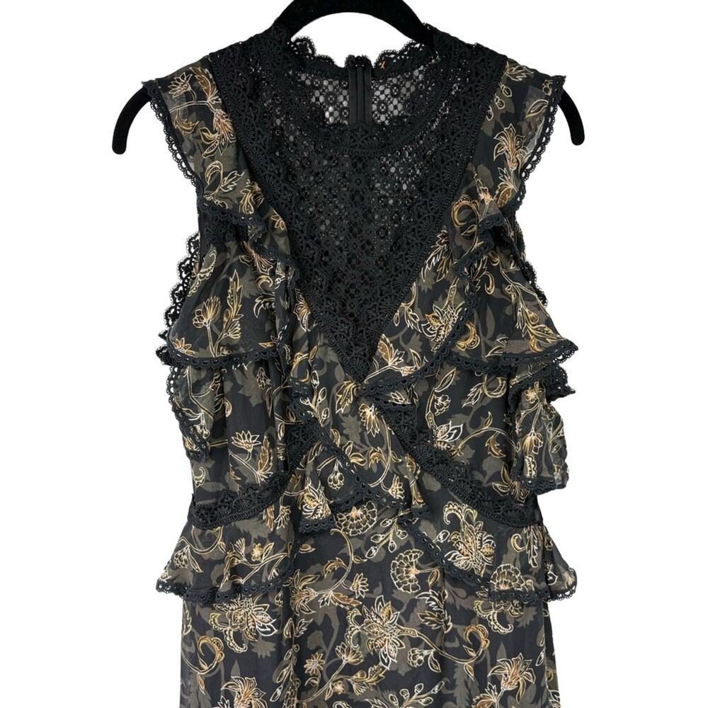 AMUR Womens 6 Printed Edna Dress 100% Organic Silk Floral Lace Ruffle Romantic - Picture 2 of 9